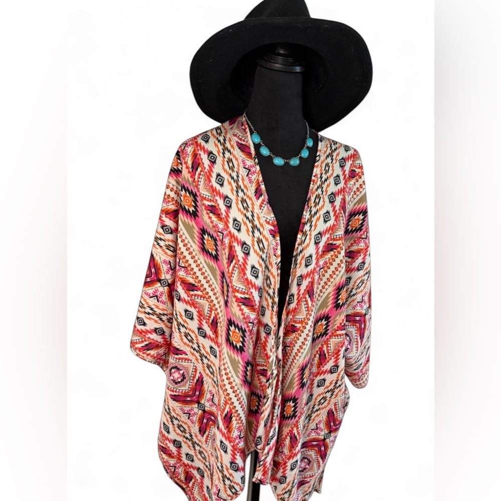 Multicolor Western Patterned Lace Back kimono - Picture 4 of 6